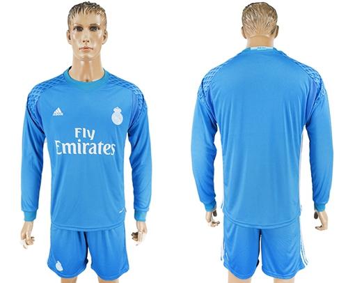 Real Madrid Blank Sky Blue Goalkeeper Long Sleeves Soccer Club Jersey - Click Image to Close